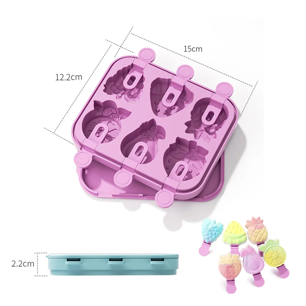 Silicone Popsicle Mold 6-Hole Fruit Shaped Mini Popsicle Mold Fun Shape Homemade Popsicle Mold BPA Free