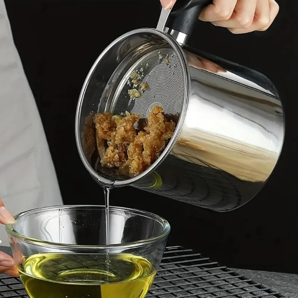 Filtro Cocina, Recipiente de Grasa con Colador Graseras de Carne y Pescado Acero Inoxidable para Almacenar Aceite Usado para Freir y Grasa para Cocinar 