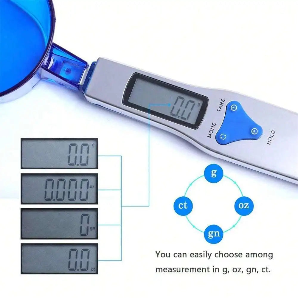Báscula de cocina digital con 3 cucharas medidoras para pesar ingredientes líquidos y secos, té , harina, especias, medicamentos, etc.