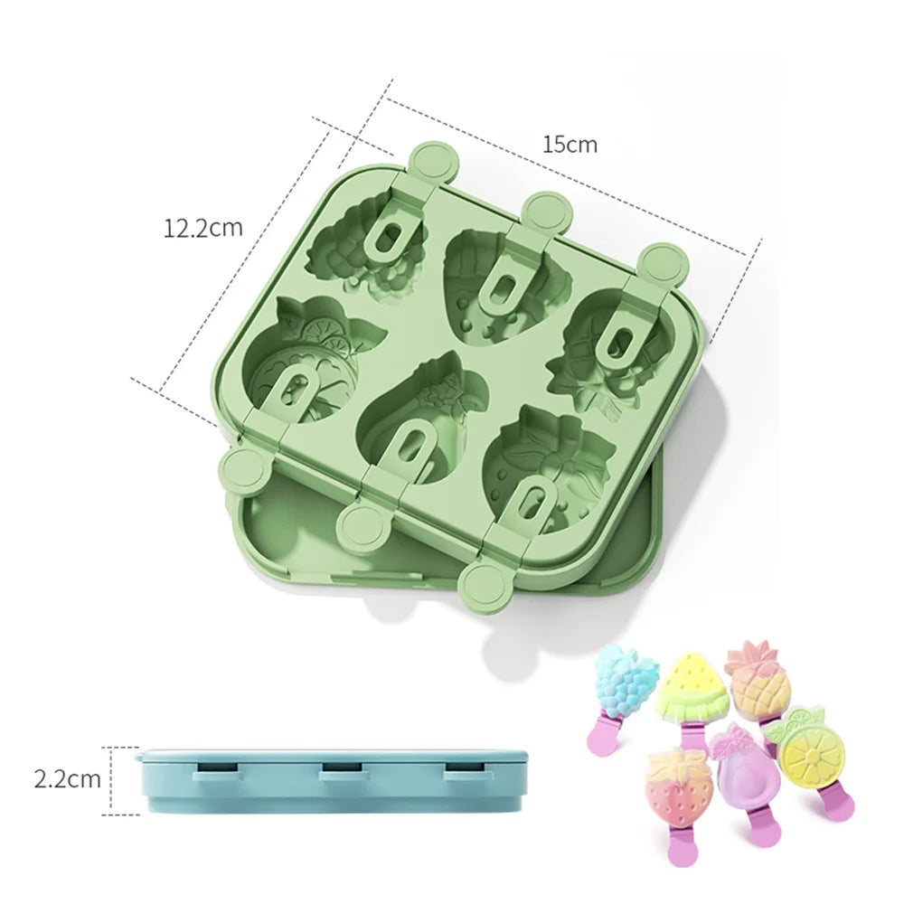 Silicone Popsicle Mold 6-Hole Fruit Shaped Mini Popsicle Mold Fun Shape Homemade Popsicle Mold BPA Free