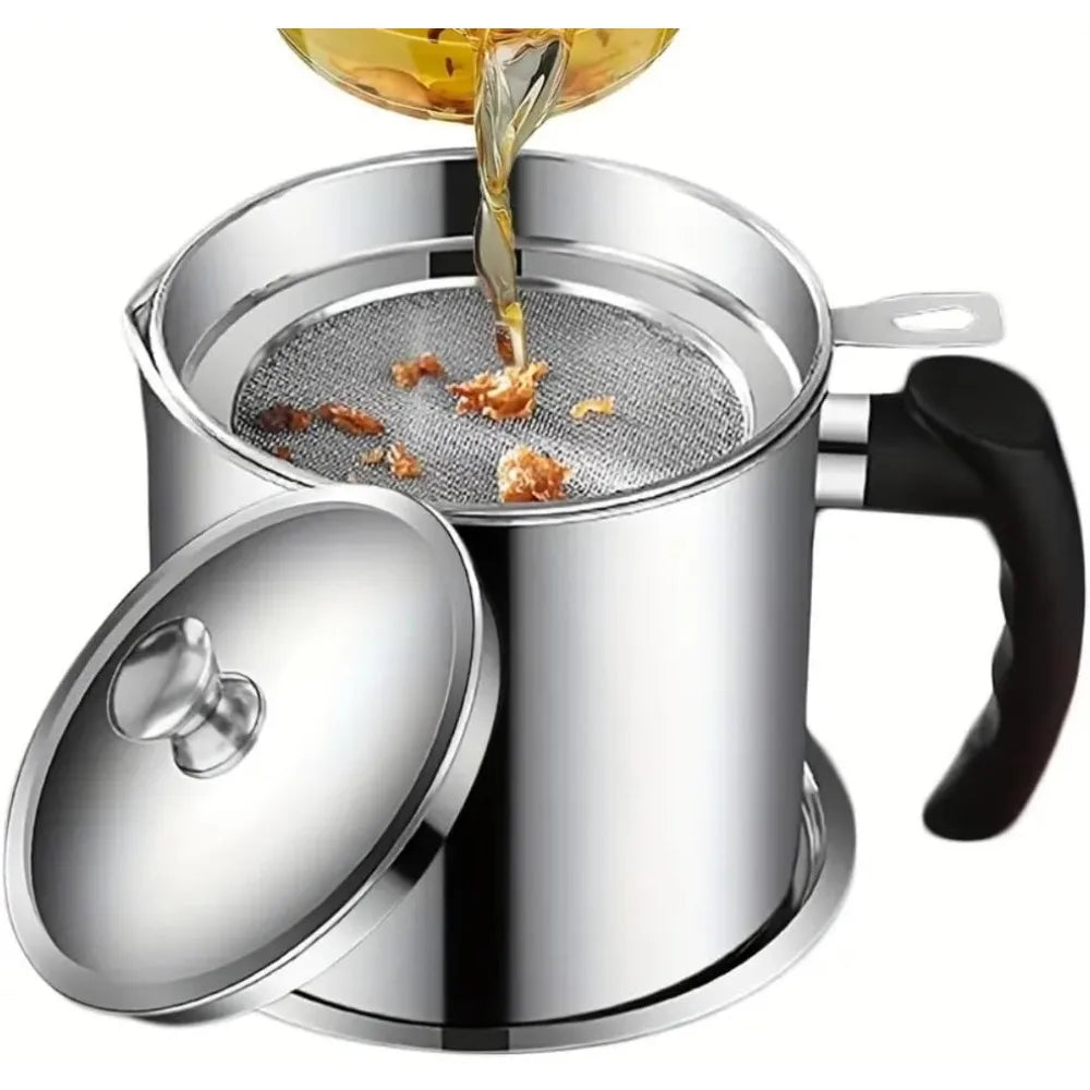 Filtro Cocina, Recipiente de Grasa con Colador Graseras de Carne y Pescado Acero Inoxidable para Almacenar Aceite Usado para Freir y Grasa para Cocinar 