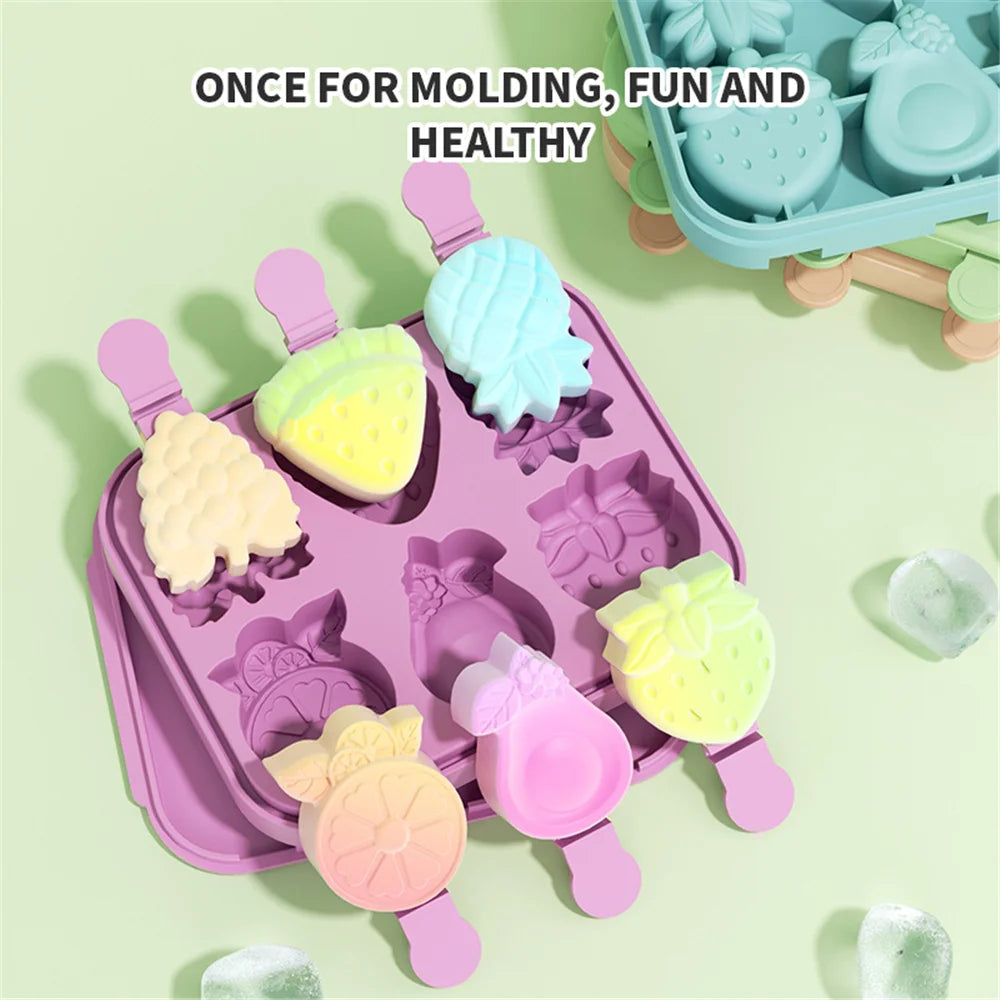 Silicone Popsicle Mold 6-Hole Fruit Shaped Mini Popsicle Mold Fun Shape Homemade Popsicle Mold BPA Free