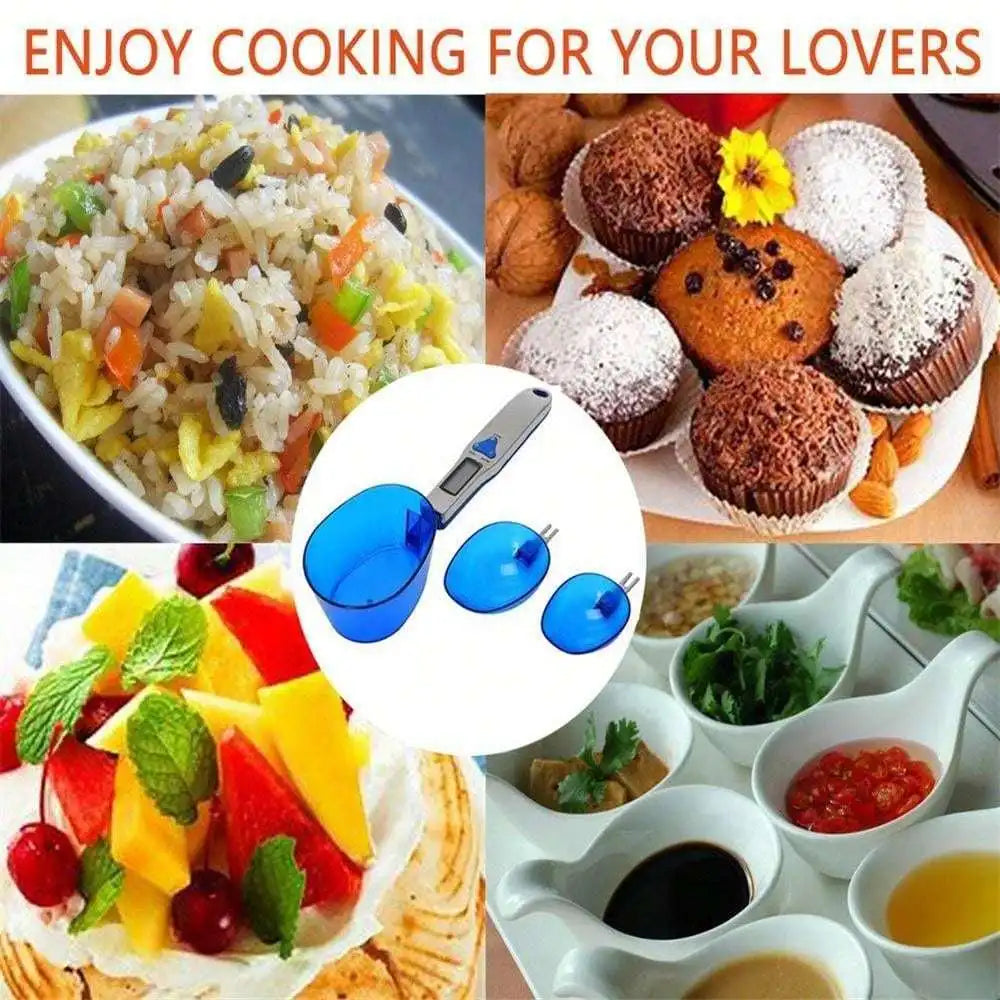 Báscula de cocina digital con 3 cucharas medidoras para pesar ingredientes líquidos y secos, té , harina, especias, medicamentos, etc.