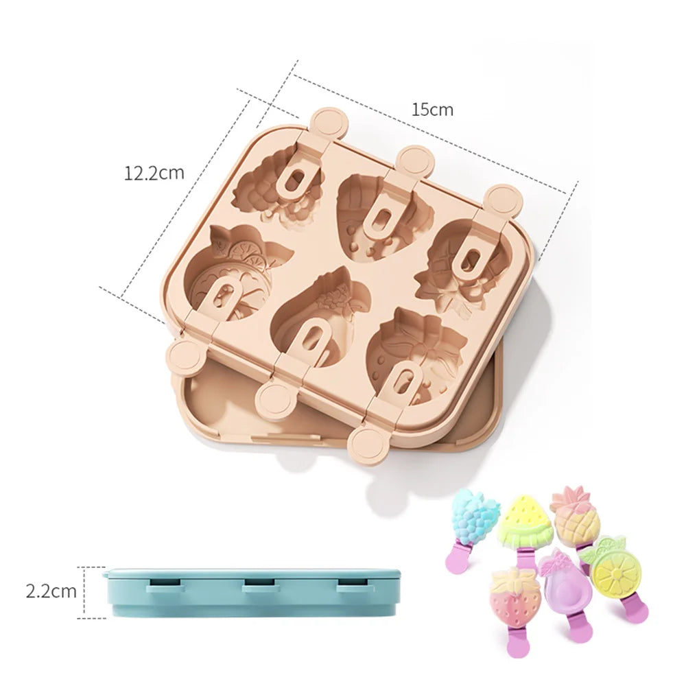 Silicone Popsicle Mold 6-Hole Fruit Shaped Mini Popsicle Mold Fun Shape Homemade Popsicle Mold BPA Free
